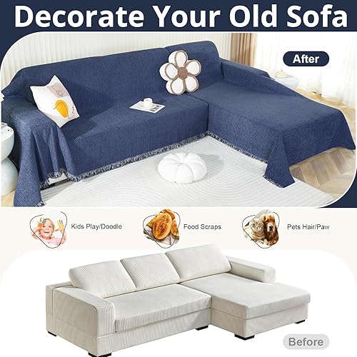 Miniatura 3 de Royhom Fundas para sofá modular, 2 piezas, manta de sofá en forma de L, fundas de sofá de felpilla lavables, funda de sofá con borla, adecuada para
