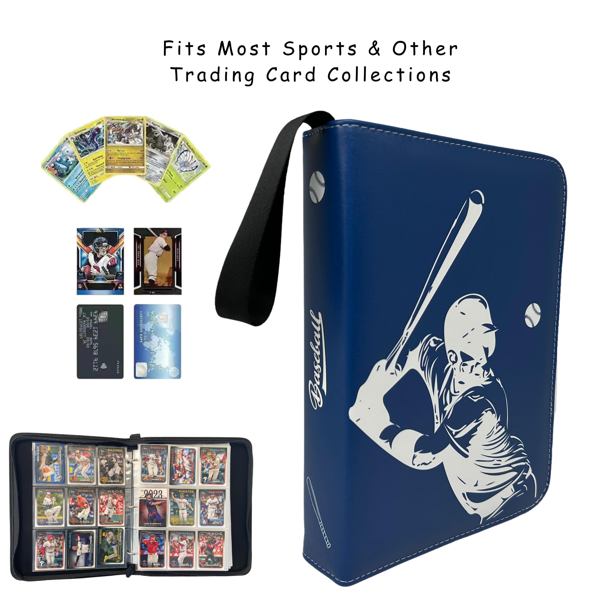 Baseball Card Binder, Trading Card Album with 50 Removable Sleeves Fit 900 Baseball Cards, Compatible with Topps Sports Cards Collections (Blue) : Toys & Games