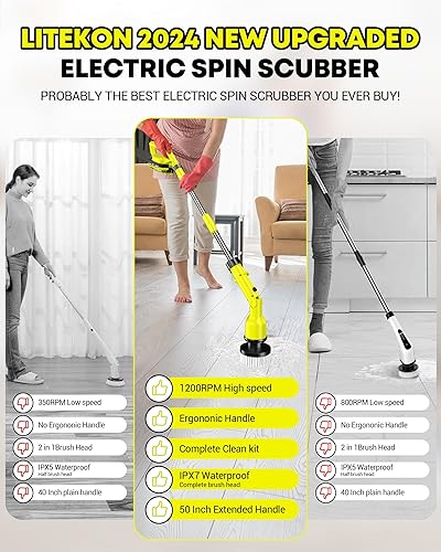 Miniatura 2 de RyobiGreen - Limpiador eléctrico giratorio con batería de más de 3 horas, cepillo de limpieza inalámbrico de alta potencia de 1000 W1200 rpm, mango