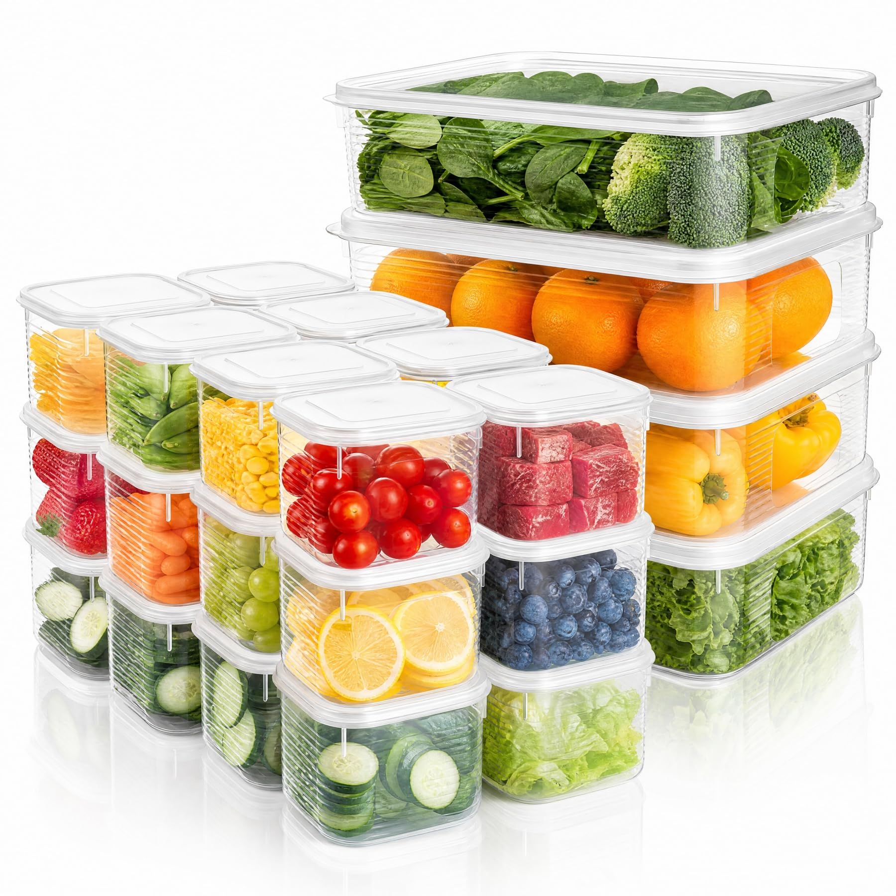 Confezione da 4 contenitori per insalata per frigorifero, contenitori per alimenti con coperchio, organizer per frigorifero diviso riutilizzabile, scatola per la preparazione dei pasti con 6
