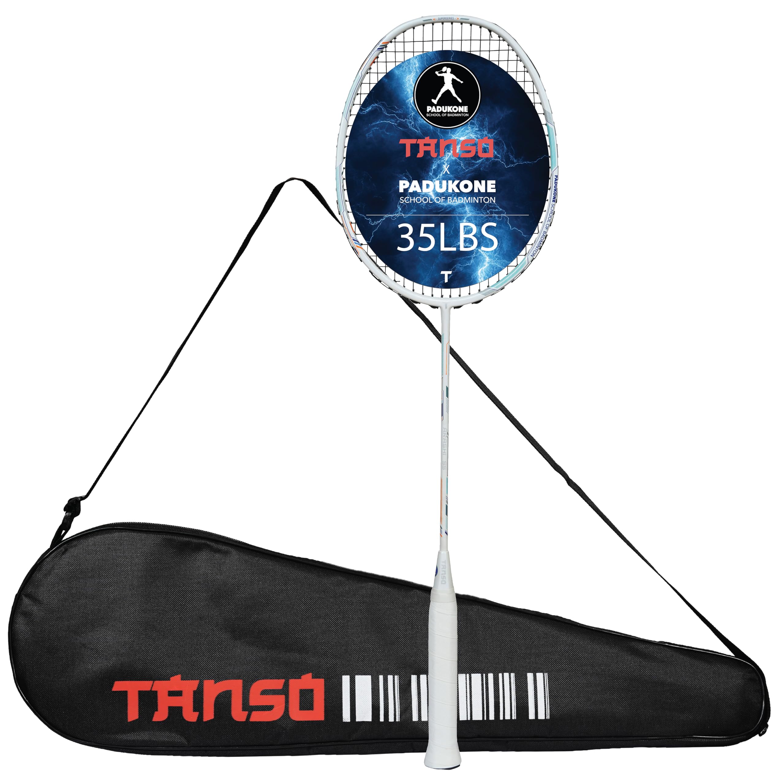 TANSO Arashi SS Strung Badminton Racket (35 Lbs Tension, Recommended by Padukone School of Badminton, 77 Grams Ultra Light Weight Full Carbon Fiber with Premium Strings and Full Racquet Cover)