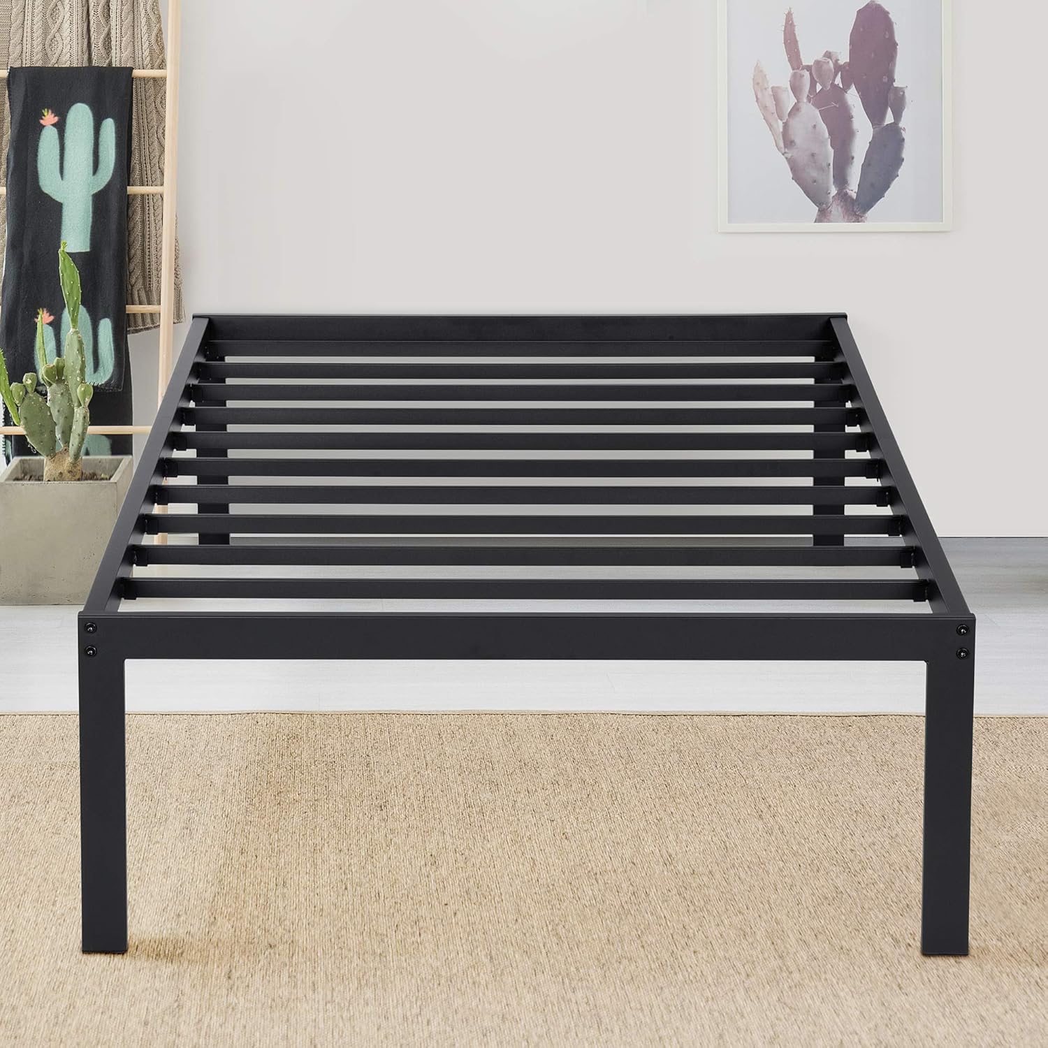 PrimaSleep 16 Inch Dura Comfort Steel Slat NonSlip Bed Frame, Twin, Black Home
