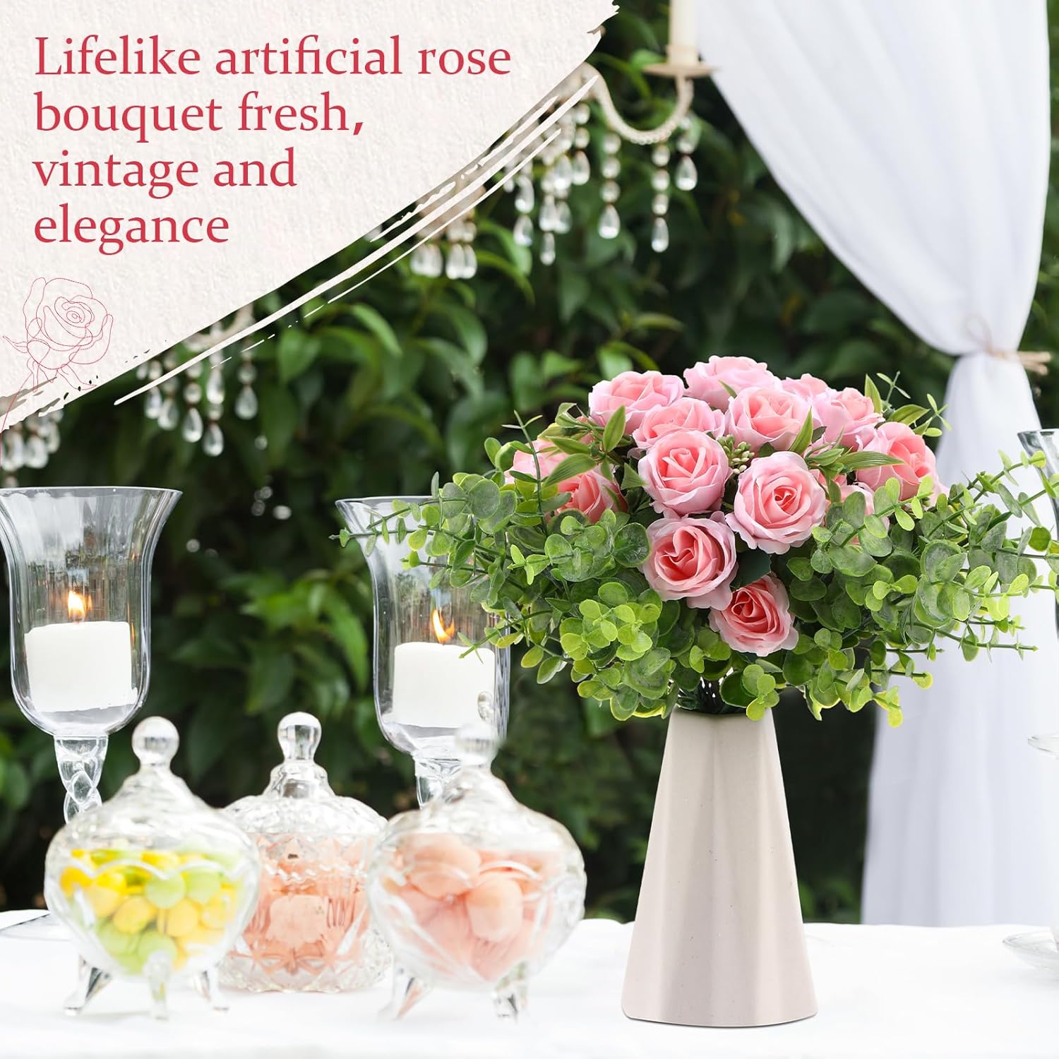 Zeyune 16 Bunches 12 Inch Artificial Mini Rose Bouquet 160 Heads Bridal Flower Bouquets Fake Silk Rose Bulk for Valentine's Day Wedding Bridal Shower Home Office Garden(Light Pink)