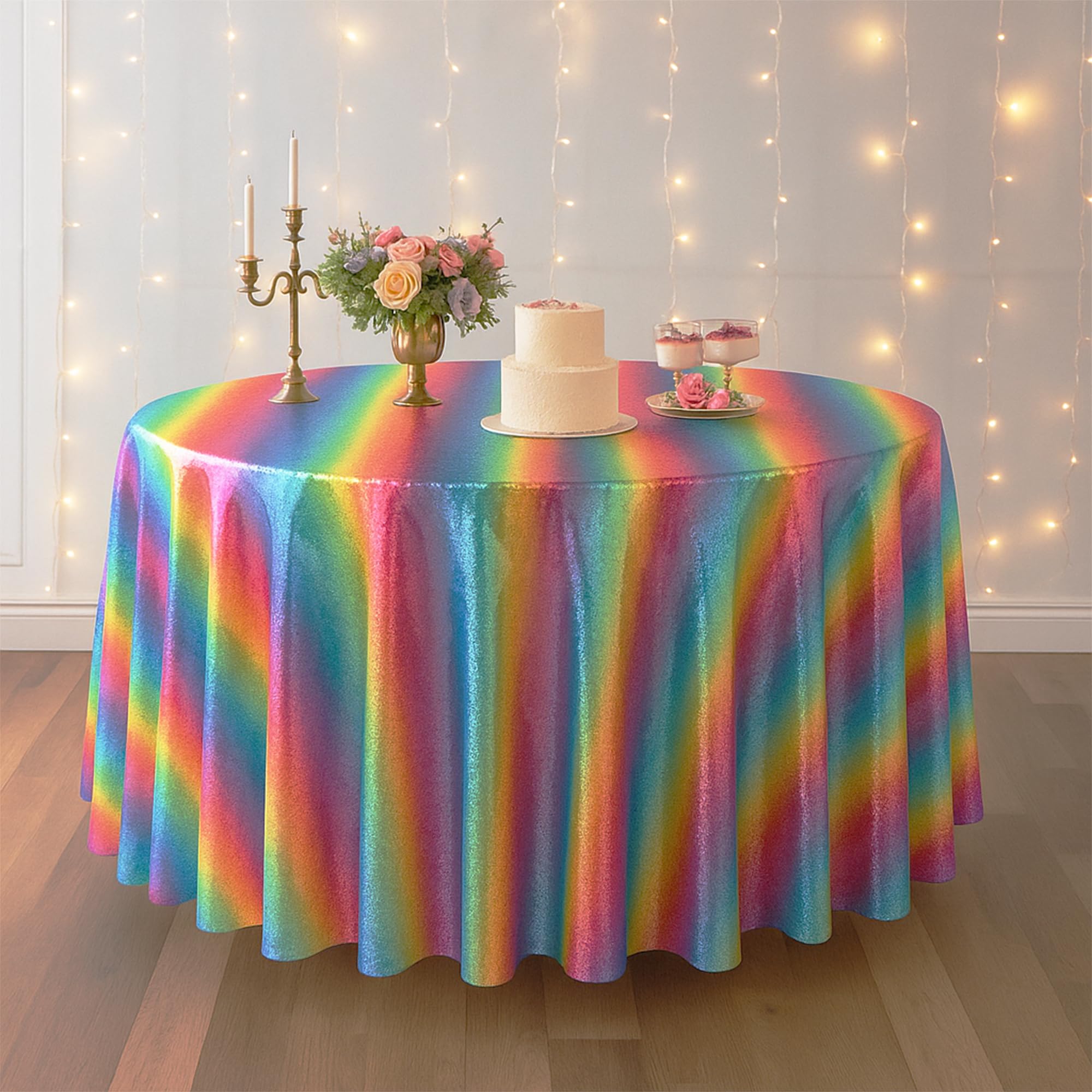 WedDecor Sequin Tablecloth 90-Inch Round Shiny Glitter Rainbow Table Cover For Birthdays, Wedding, Banquets, Christmas, Reception, Dining Party, Baby Shower, Table Decorations, Pack of 5 — image 1