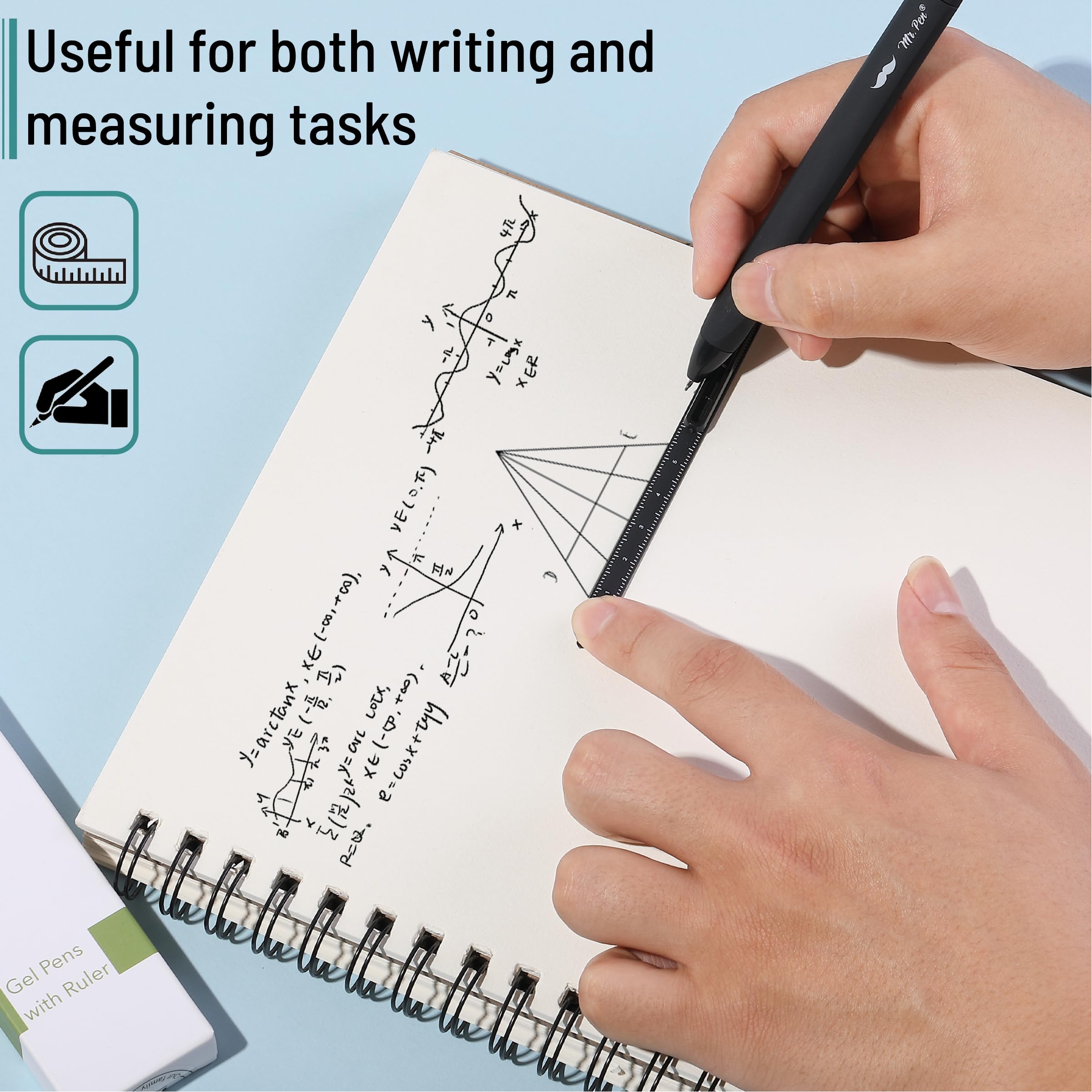Mr Pen- Retractable Gel Pens With Ruler 3 Pack Black Ink Fine Point 0 5mm Aesthetic for Journaling — view 4
