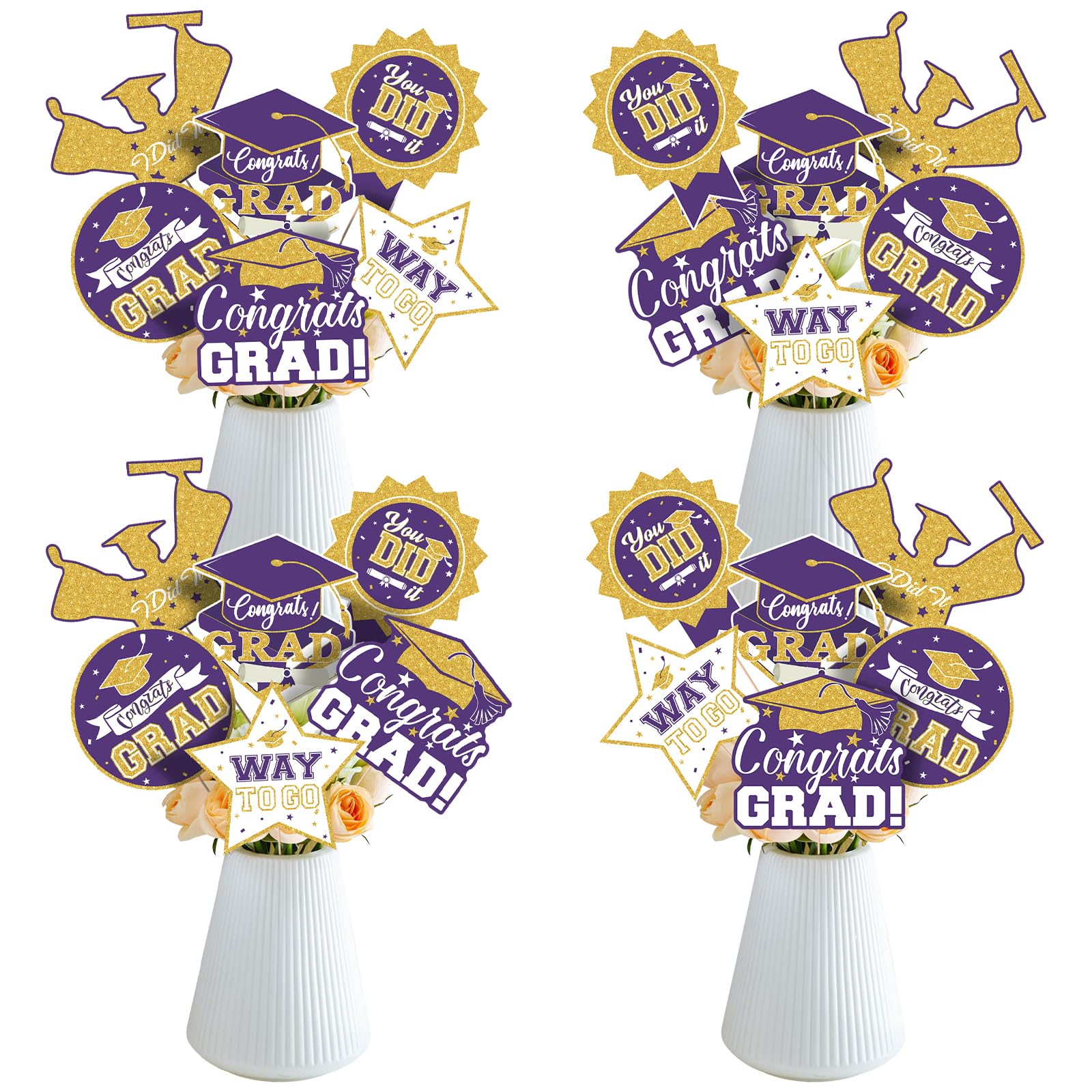 Photo 1 of 2026 Graduation Party Decorations - 24 Pcs Class of 2026 Congrats Grad Table Centerpieces Graduation Table Decorations Sticks Table Toppers for Graduation Party (Purple Gold)
