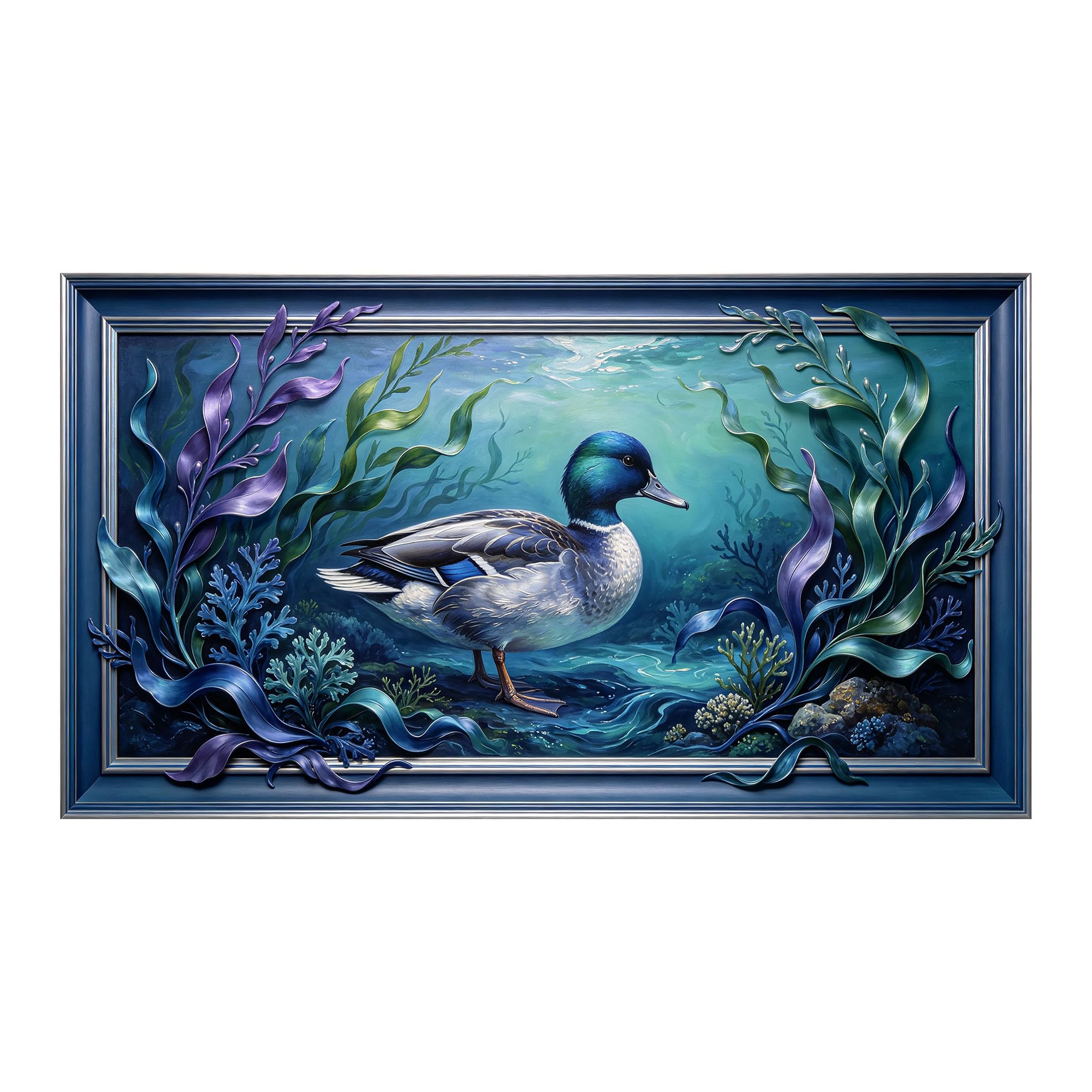 Yzpallescene 3D 3D Framed Wall Art 50cm×90cm Ocean Duck Underwater Seascape Oil Painting Large Size SelfAdhesive Removable Wall Decor Prints Artwork for Living Room Bedroom Office
