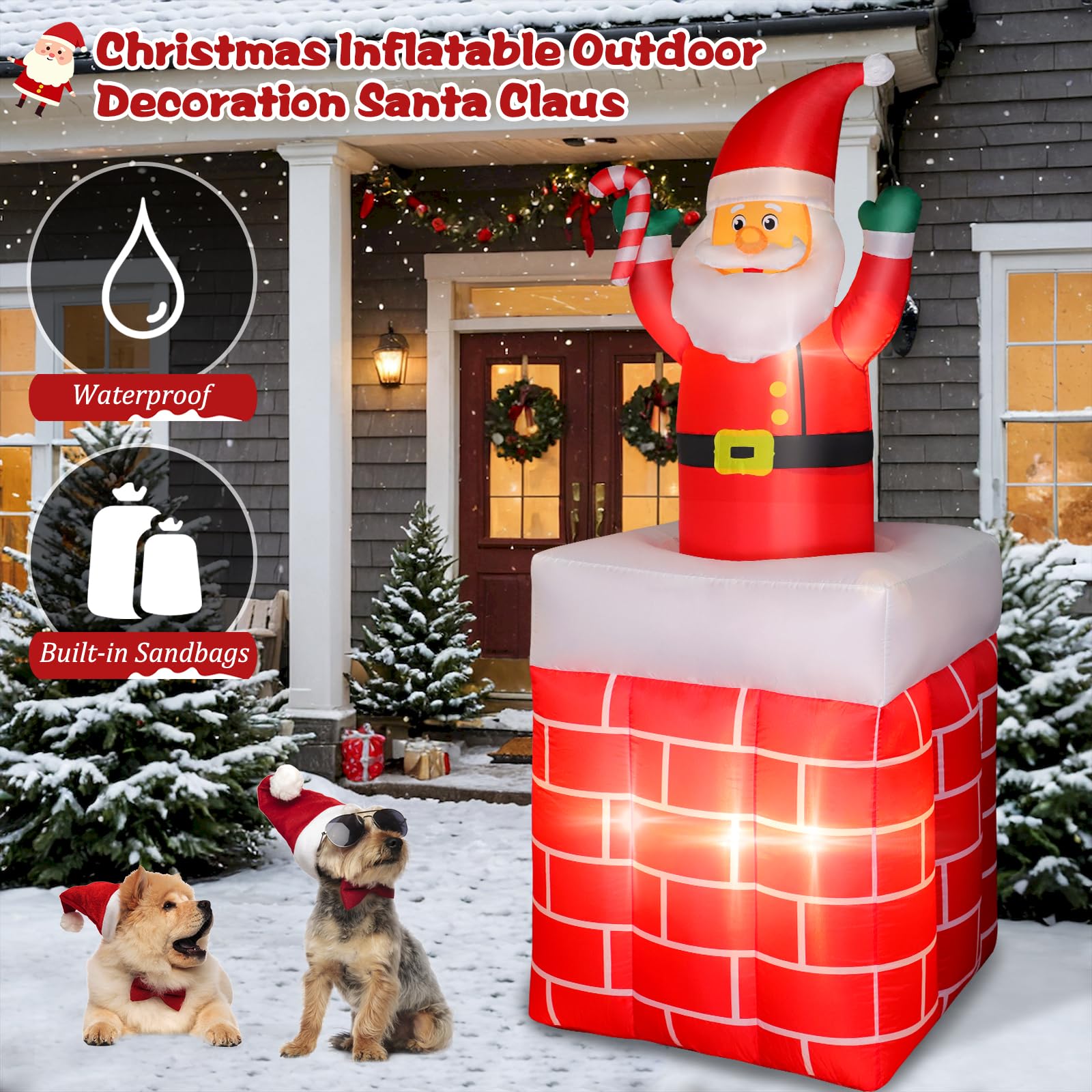 Père Noël gonflable de 1,8 m dans la cheminée automatique vers le haut et vers le bas, décorations de cour gonflables en plein air, lumières LED intégrées, décoration d'intérieur, cour, fête, pelouse