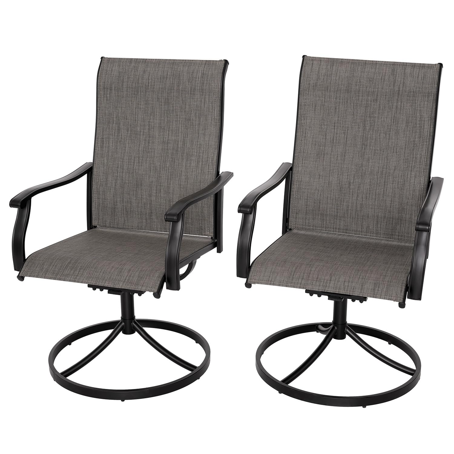 Swivel Patio Chairs Set of 2, High Back Textilene Patio Dining Chairs Outdoor Porch Chairs for Lawn Garden, Black Frame Light Tan/Grey