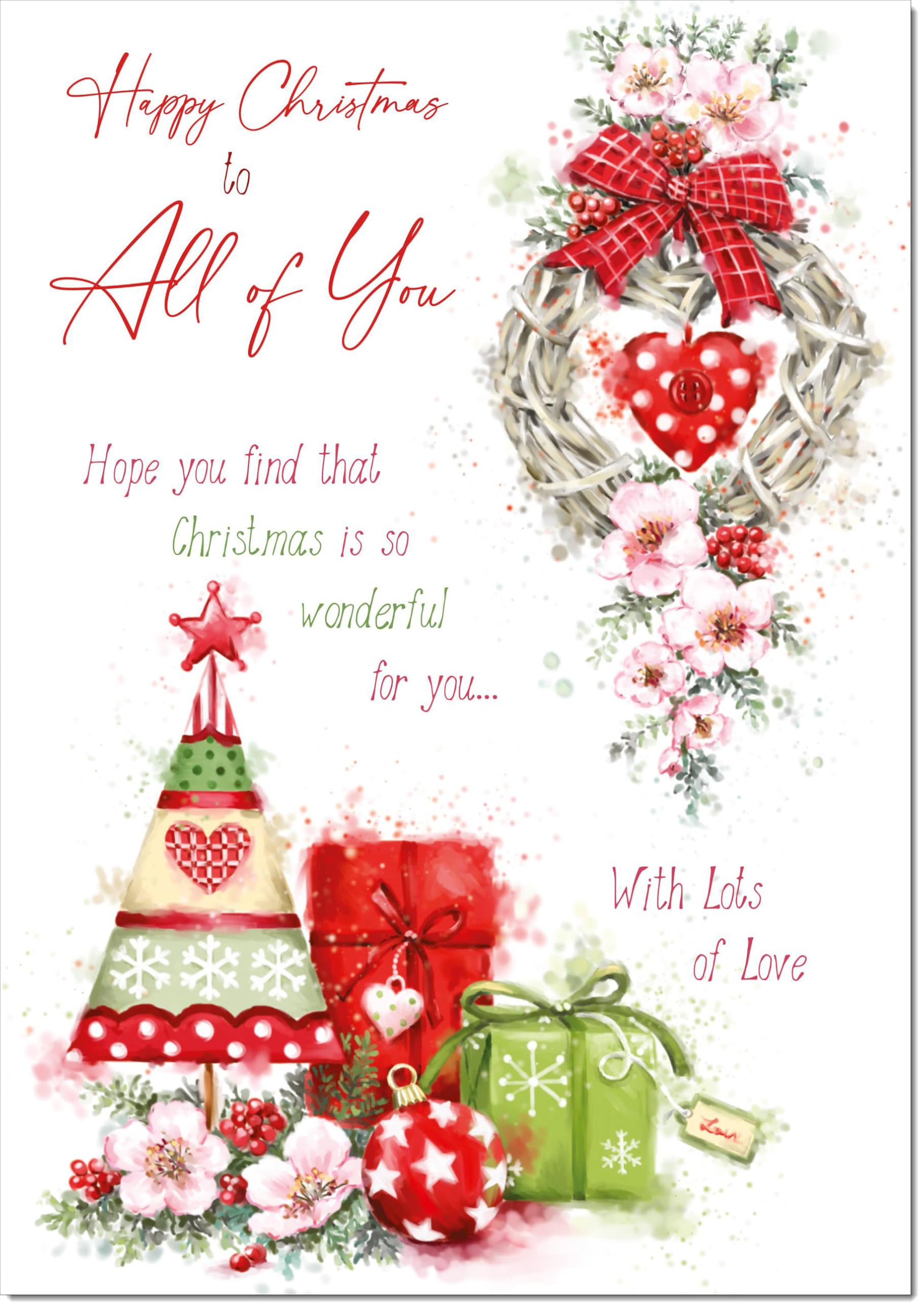 doodlecards To All Of You Christmas Card Heart Decorations Large A4 Size Christmas Card for To All Of You with Plain Envelope — image 1