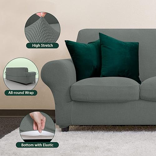 Vista 25 de CHUN YI - Funda elástica para sofá biplaza, 3 piezas, suave, lavable, con 2 fundas de cojín separadas para perros, tela jacquard de elastano a