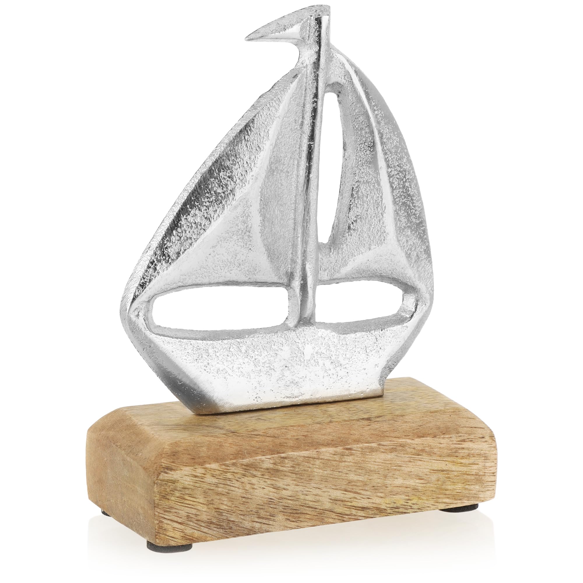 com-four® Barco Decorativo marítimo Fabricado en Metal - velero con Base de Madera de Mango - Figura Decorativa para Montar - velero como decoración de habitación (01 Piezas - velero pequeño)