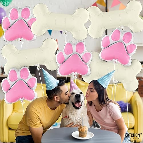 Miniatura 5 de KatchOn, Globo gigante rosa del número 5 – Paquete de 9 | Globos con estampado de patas rosas, número 5 | Globo rosa de hueso de perro para cinco es