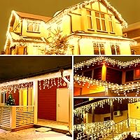 Vista 6 de Luces de carámbano para exteriores, 95 pies, 800 luces LED de Navidad blanca cálida para exteriores, 8 modos, temporizador, luces de carámbano