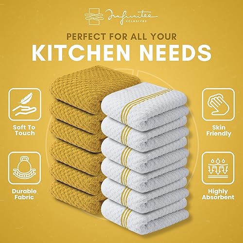 Miniatura 5 de Infinitee Xclusives Toallas de cocina de alta calidad, color amarillo, 100% algodón, 15 x 25 pulgadas, toallas de cocina para cocina
