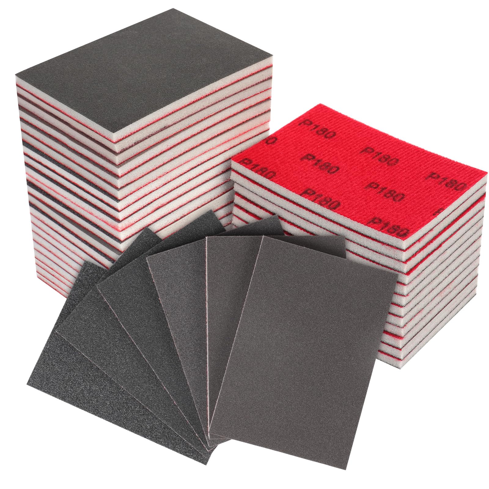 MOGRQAP 24 PCS Sanding Sponge Set 70x100mm, 180/320/400/600/800/1000 Grits Wet Dry Abrasive Foam Sanding Pads