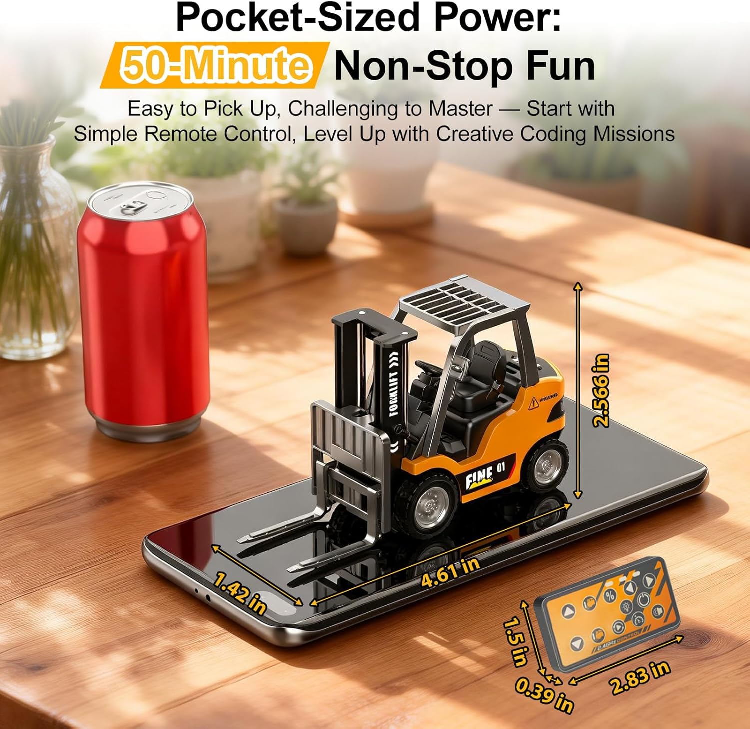 mini RC Forklift Toy - 1:64 Alloy Remote Control Crane with Liftable Forks,STEM Educational Construction Vehicle for Kids Age 6-12,Christmas Birthday Gift(mini Forklift)