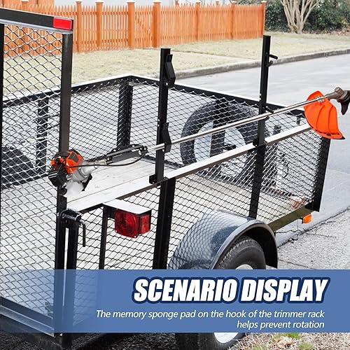 Miniatura 5 de Zonon Estante de recortadora de 2 lugares para remolques de camiones de paisaje abierto, soporte de línea de recorte, estante cerrado con bloqueo de