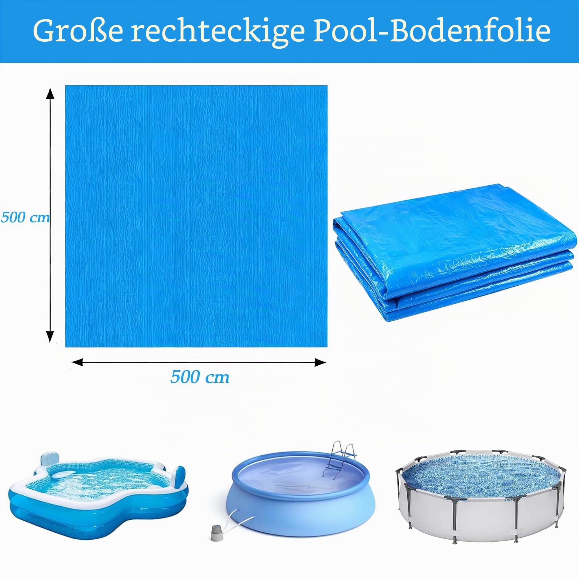 5 m Schwimmbad Bodenplane groβe 500 x 500 cm Pool Unterlegeplane Poolunterlage fur oberirdische Schwimmbader Bodenschutzmatte Bodenschutzplane Poolmatte Poolplane