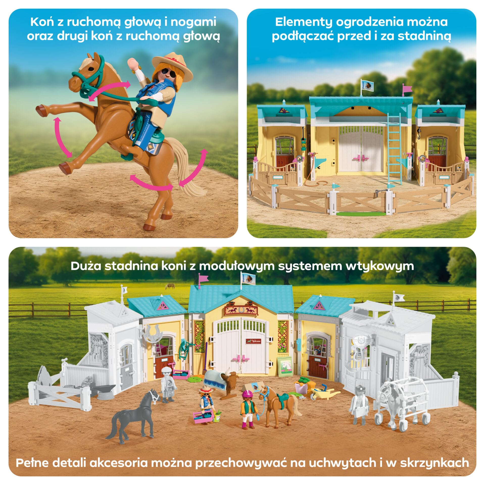 PLAYMOBIL | I Love Horses | Duże Centrum Jeździeckie | Ranczo Western z zadaszonym torem, pudełkami, strefą mycia, ogrodzenia i przestronnym wyposażeniem | dla dzieci od 4 lat | 72127