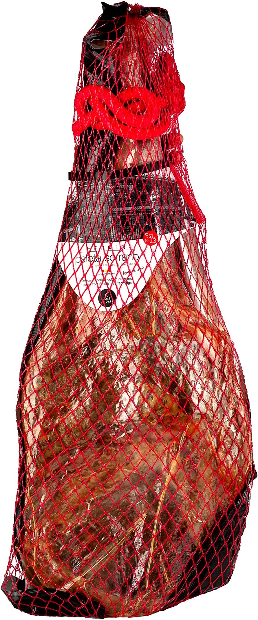 Serrano Ham Shoulder Leg by Fermin, 9 to 11 pound, 20 to 25 Servings, Ham Holder + Carving Knife.