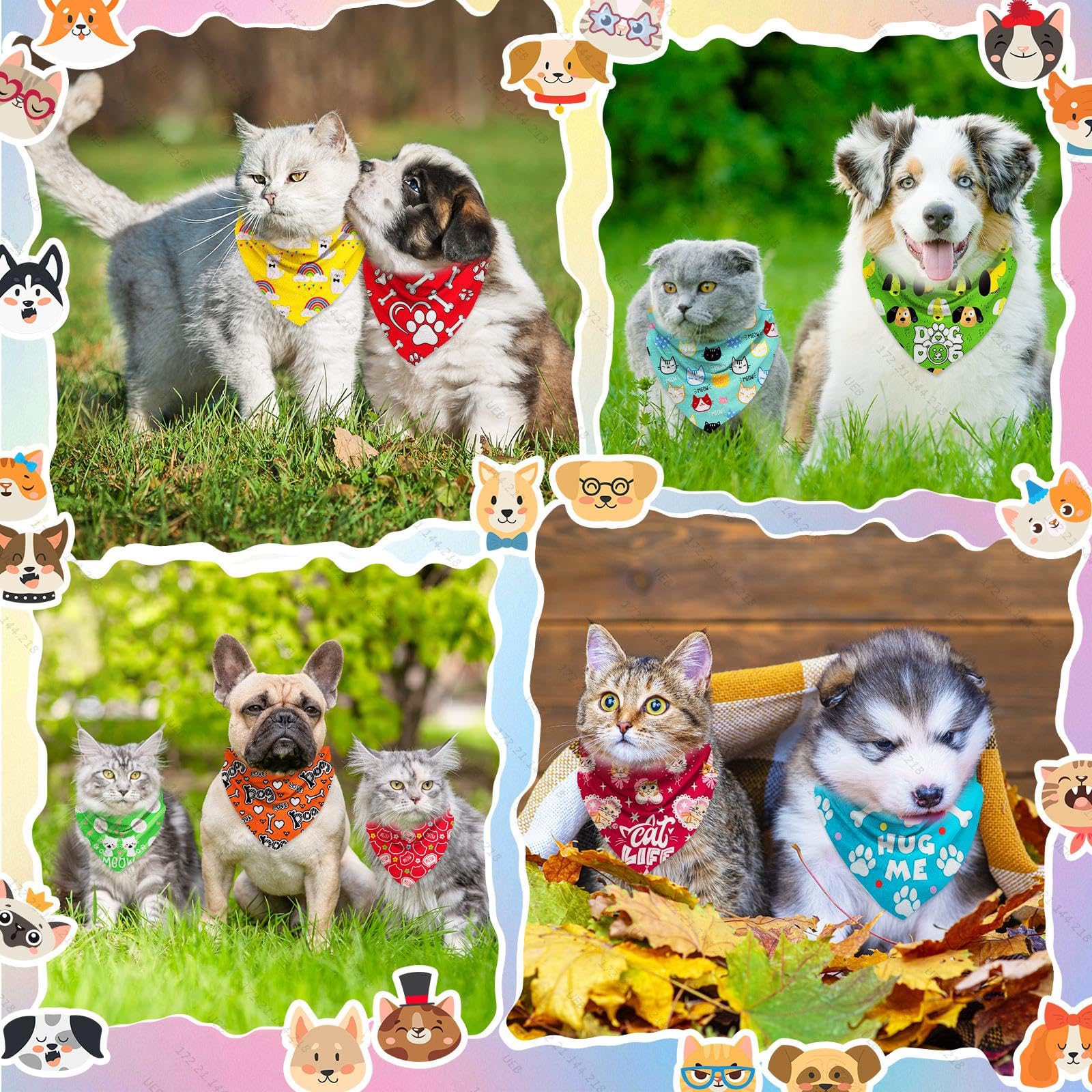 Lot de 60 bandanas pour chien - Triangle doux - En polyester - Avec motif floral - Longueur réglable - Pour animaux de compagnie - Pour chiens et chats - Vacances - Festival
