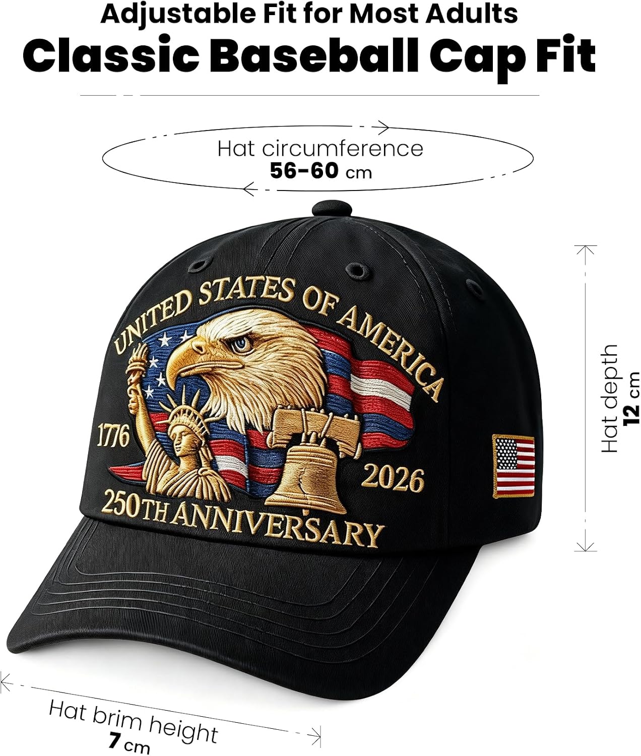 250 Anniversary USA Hat 1776–2026, America 250th Anniversary Hat, Patriotic USA Baseball Cap for Men Women