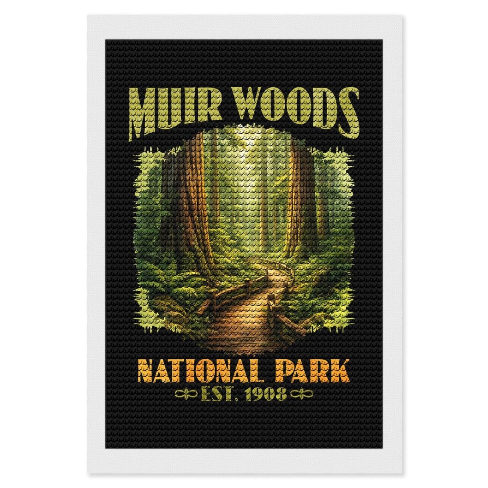 Junmoney Muir Woods National Park Vintage Diamond Painting Canvas Kit 8"x12", Adhesive Canvas, Christmas Gift, Full Kit Included, Thoughtful Present