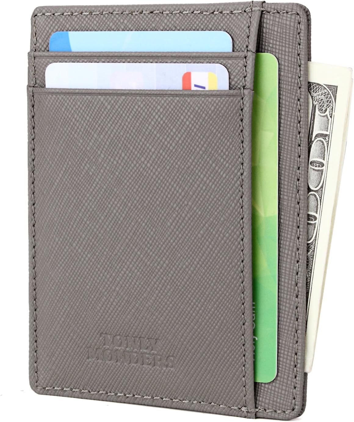 Tonly Monders Minimalist Genuine Leather Wallet RFID Front Pocket Wallet Slim Credit Card Holder (#4 Gray - Saffiano)