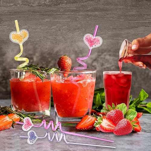 Miniatura 7 de VIDELLY 24 popotes de corazón, popotes de plástico reutilizables con purpurina, pajitas de verano para beber vino de soda, para el día de San
