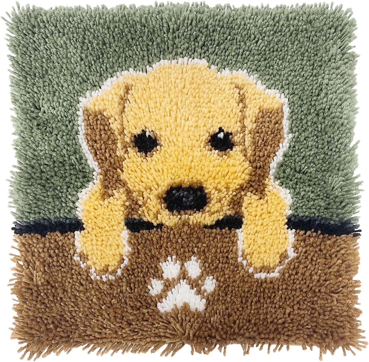 veirousa Labrador Puppy Latch Hook Kits for Adults Kids, Beginners DIY Trow Pillow Kit Pre-Printed Pillowcase Hook and Latch Rug Kits Needlework Cushion Cover for Home Sofa Decoration 17x17 inch