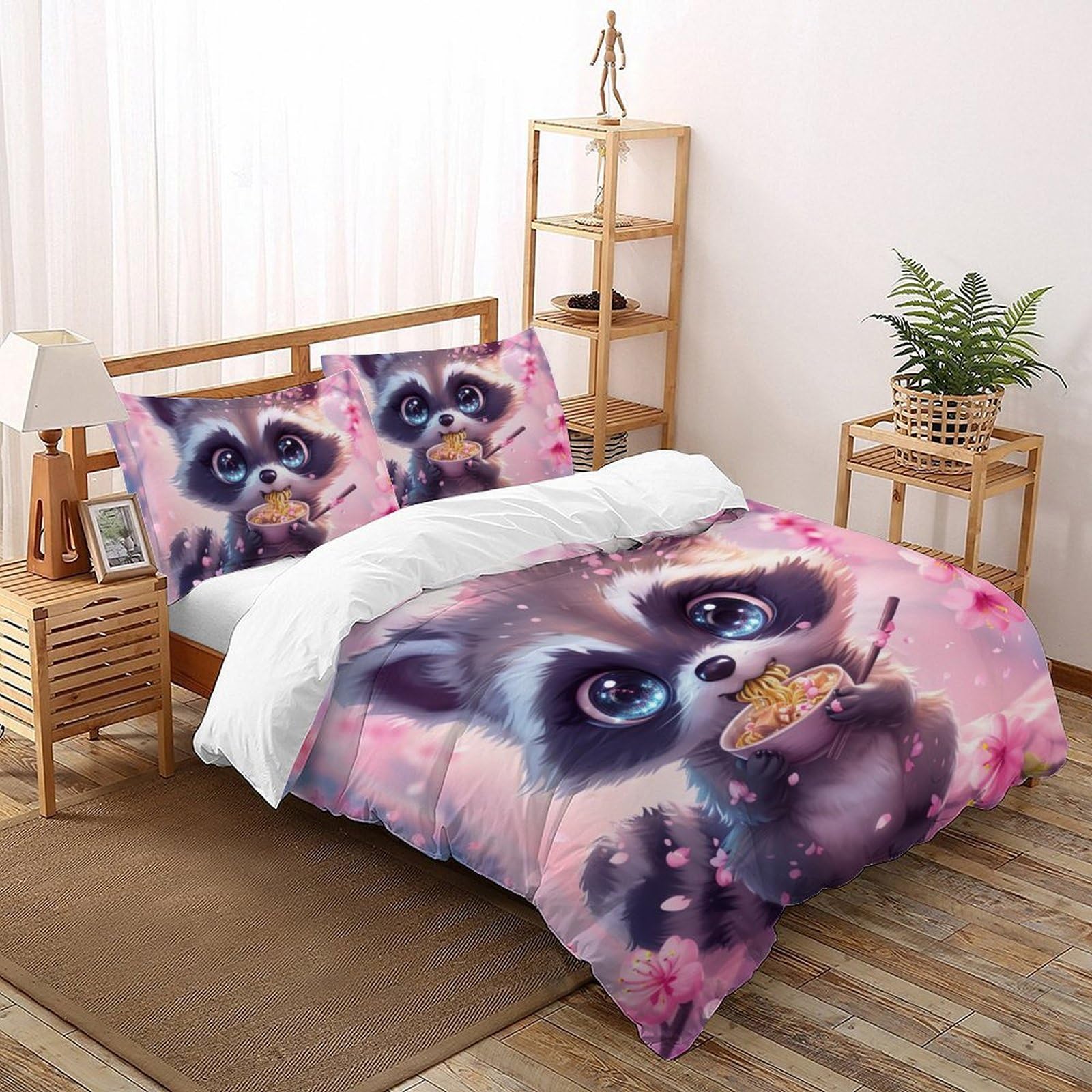 Housses de couette 3D enfants motif panda rose pour chambre fille