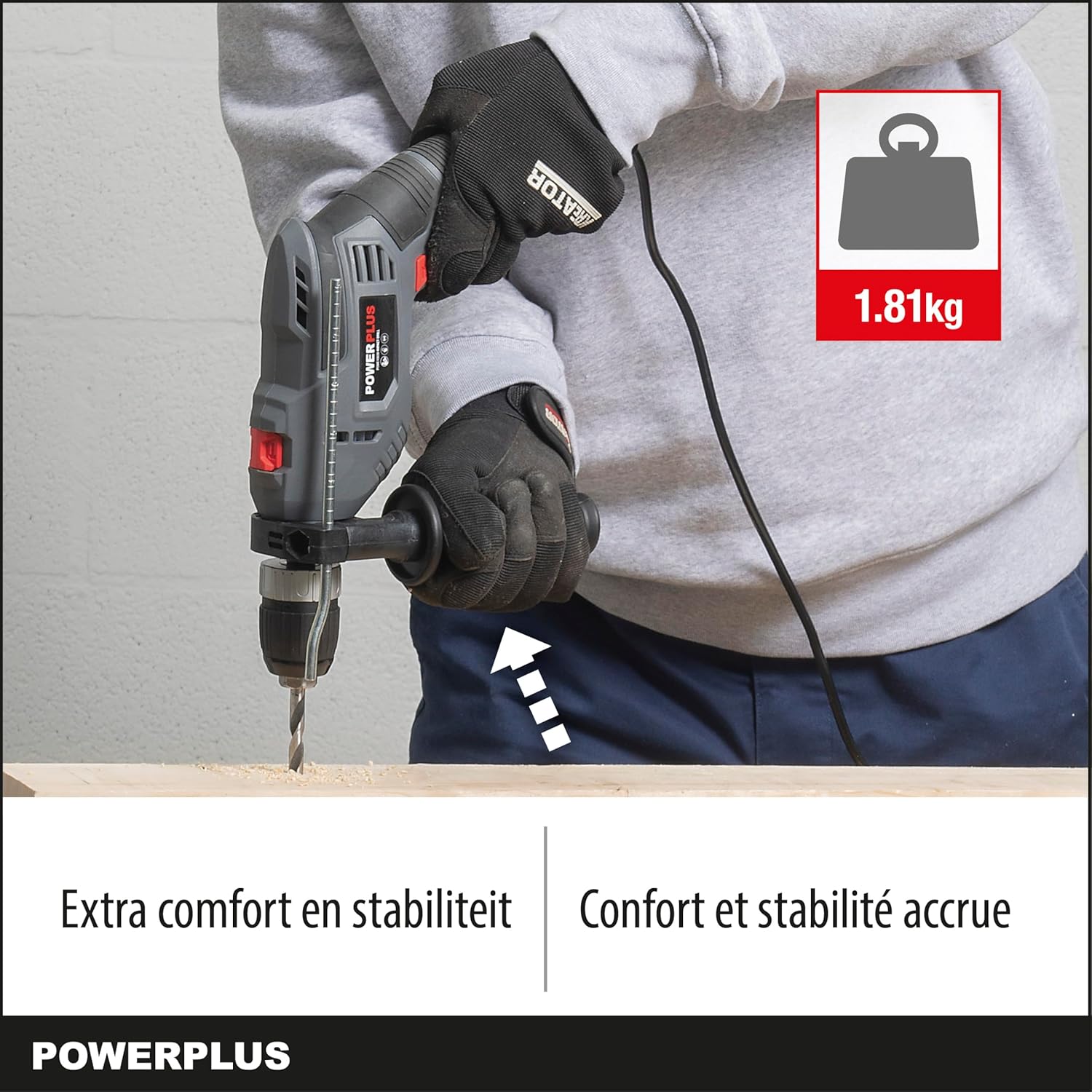 POWERPLUS POWE10030 Impact Drill with auxiliary handle and weight