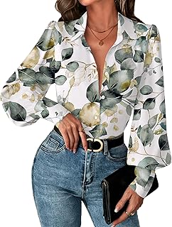 Women Button Down Shirts Lantern Long Sleeve Tops Business Casual Chiffon Blouses Trendy Work Clothes