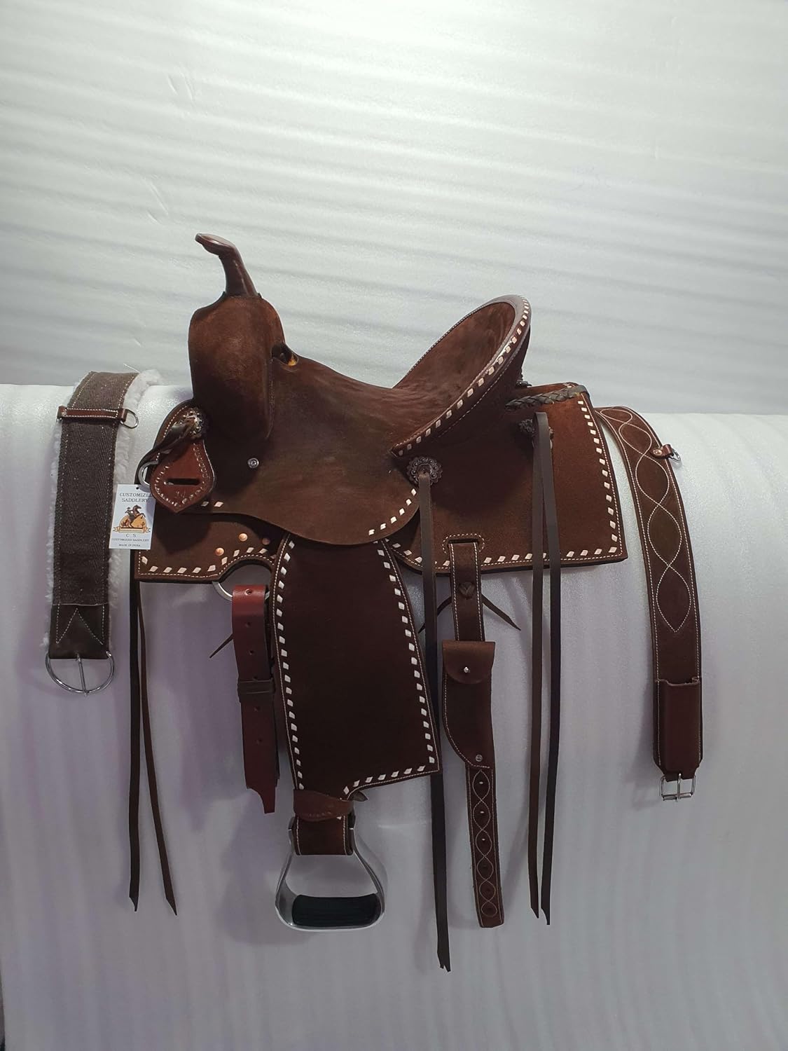 Western Leather Barrel Saddle Available from 10" to 18" with Combo Matching Headstall, Breast Collar, Front and Back Cinches Copper Rivets & Conchos (10 to 18 inches)