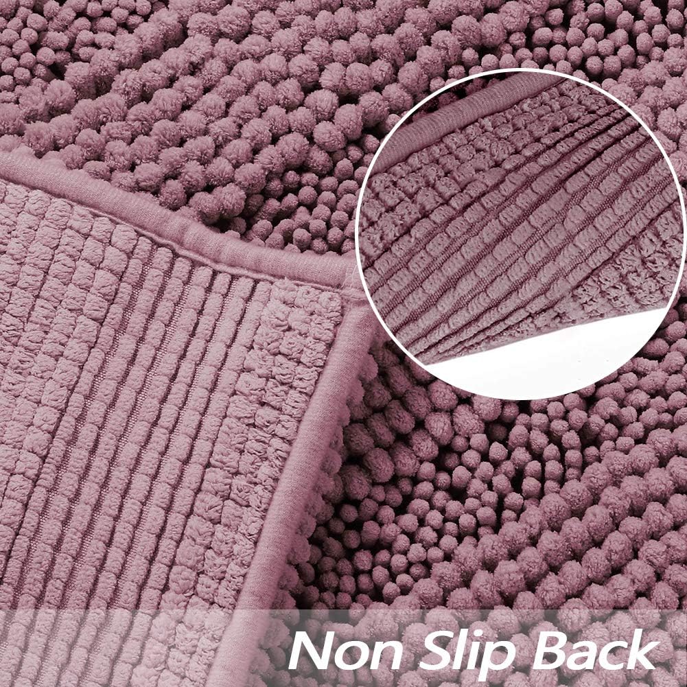 GAEA.TEX Extra Thick Luxury Striped Chenille 2 Pieces Bathroom Bath Rugs Set, Soft Absorbent Shaggy U Shaped Toilet Floor mat, Washable Plush Carpet for Bedroom (20" x 32"+U 20" x 20", Mauve)