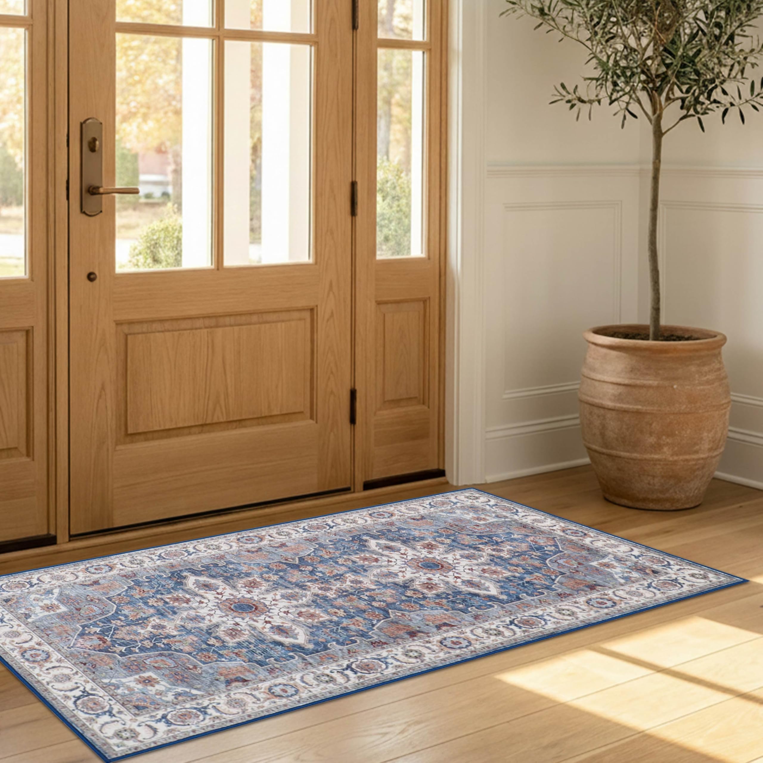 Wyatt &amp; Ash Dream Mink Printed Chenille 2 Piece Set - 24"x48" Accent Rug &amp; 24"x72" Runner Rug Aliyeh Navy