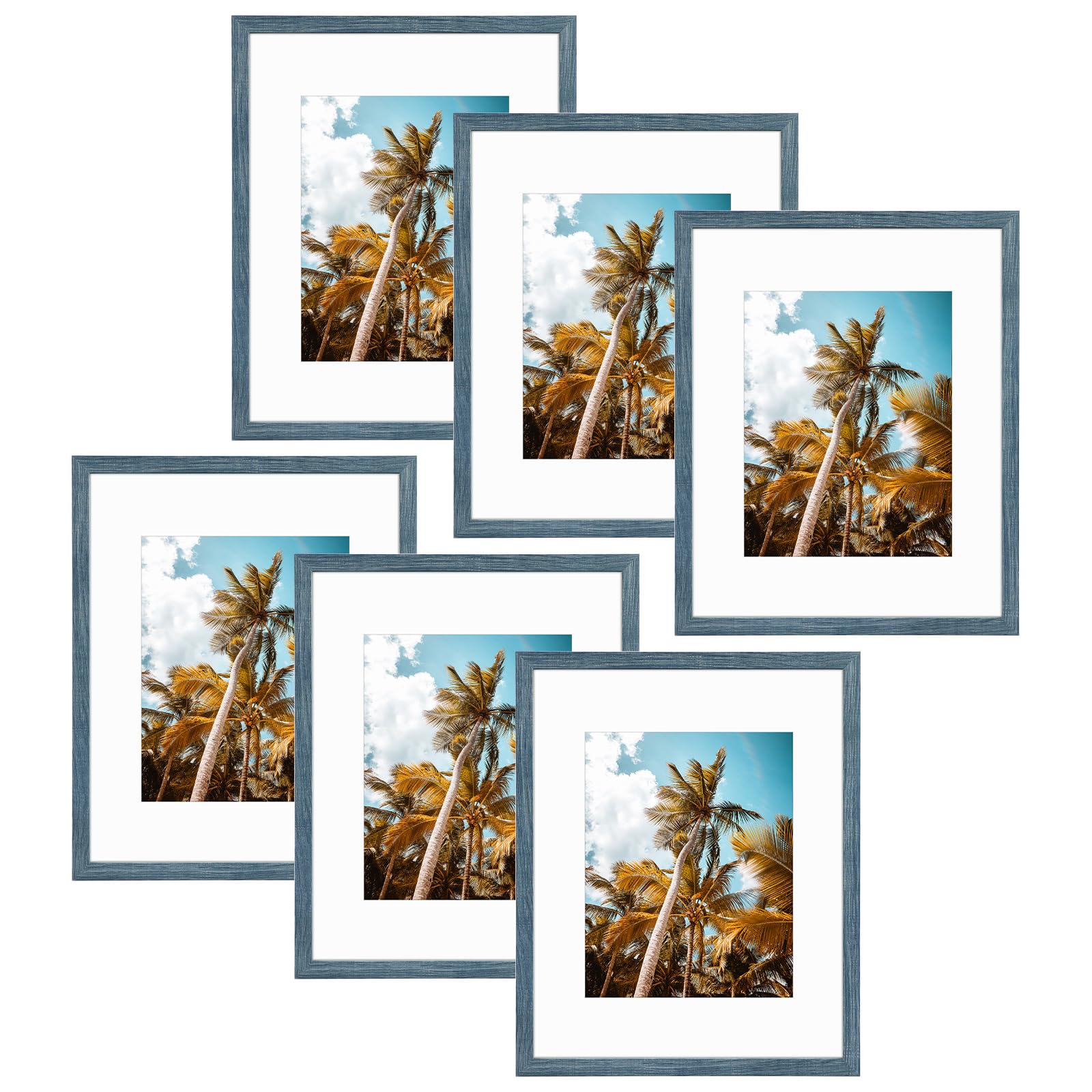 Frametory 6 Pack 16x20 Blue Picture Frame with Real Glass Mat for 11x14