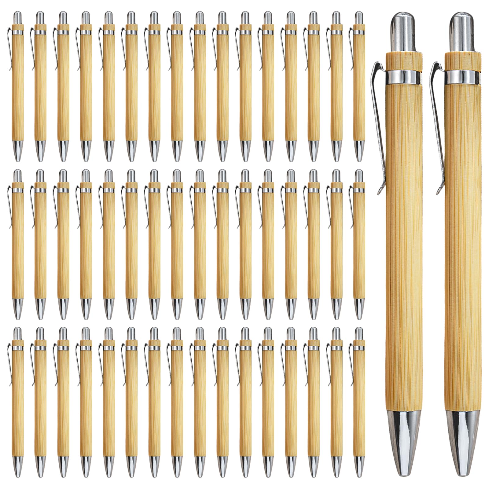 SPORWAY Lot de 50 stylos à bille en bois de bambou pour écriture, journal, école, fournitures de bureau, cadeau de remise de diplôme (bleu)