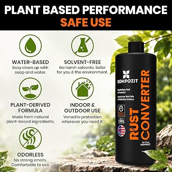 Rust Converter for Metal - Rust Reformer, Rust Neutralizer & Rust Treatment - Plant-Based Water-Based Formula, Solvent-Free Odorless Corrosion Converter - Ready to Use - Made in USA - 1 Quart