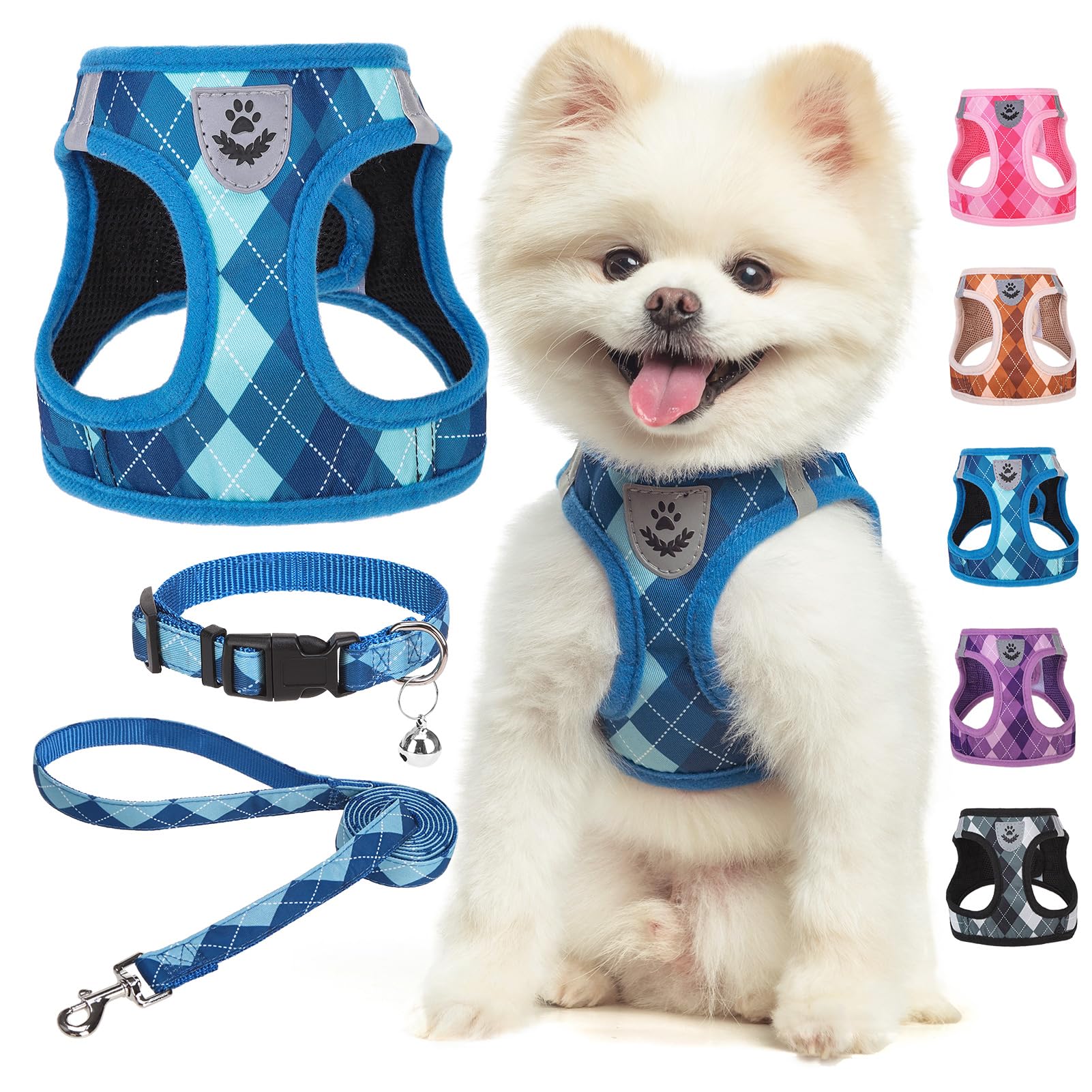 SCENEREAL Small Dog Harness and Leash Collar Set, Step in No Pull Soft Mesh Dog Harnesses for Small Medium Sized Dogs Puppy and Cats Outdoor Walking,