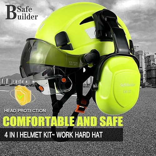 Miniatura 2 de Casco de seguridad industrial con visera orejeras casco duro con visera ventilada, protección para la cabeza de trabajo de construcción, ANSI