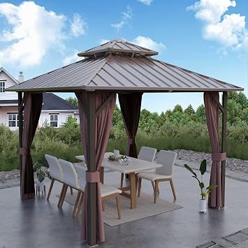 Hardtop Gazebo 10 x 10, Outdoor Aluminum Frame Pergolas