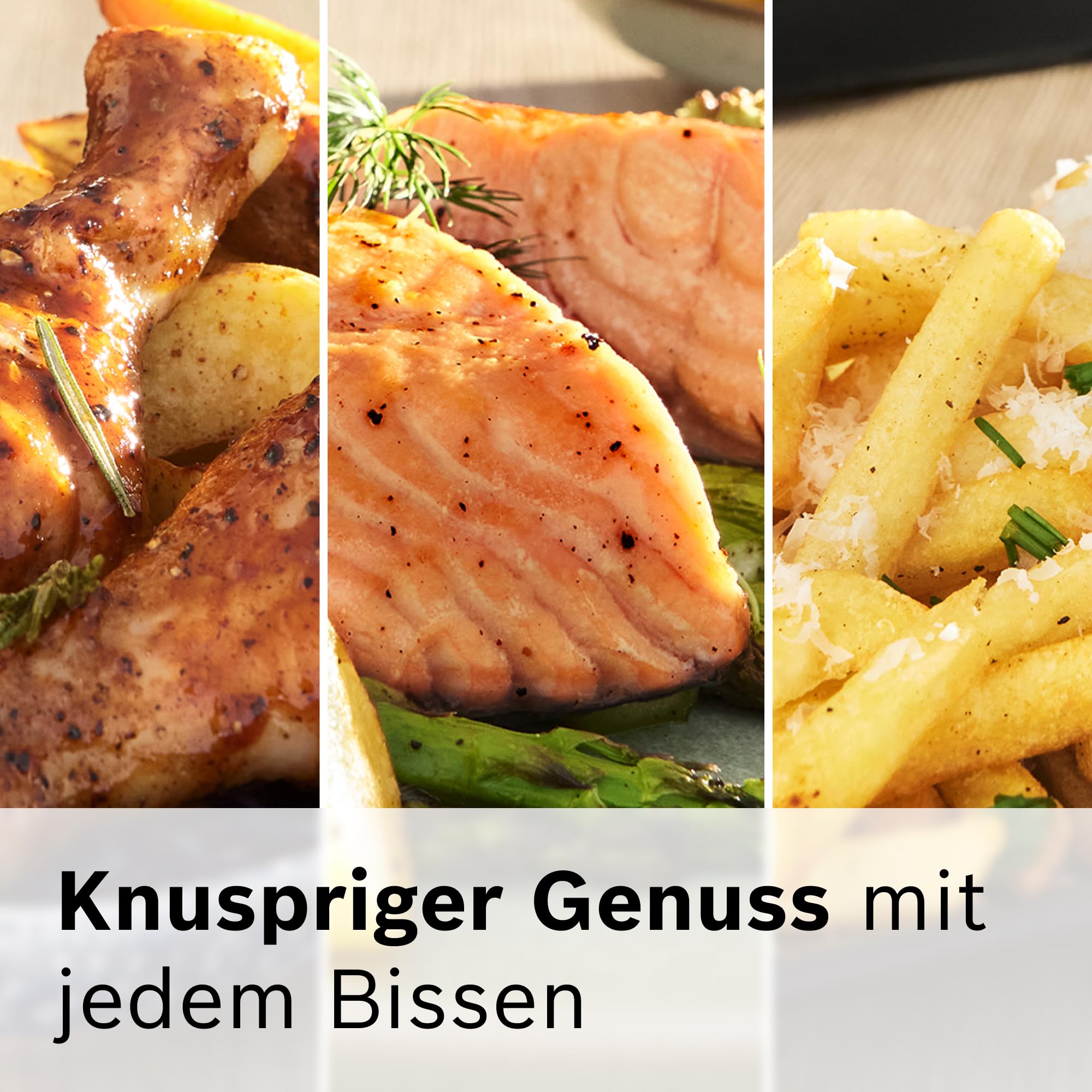 Bosch Heißluftfritteuse Serie 4, XL Air Fryer, schwarz, 6,1 L Fassungsvermögen, 7 Voreinstellungen, Auftau- und Warmhaltefunktion, Touchscreen, bis zu 60% schnelleres Kochen, MAF462B0