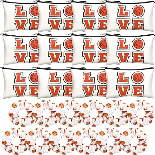 Moukeren Juego de 24 artículos de baloncesto, bolsas de cosméticos, bolsas de maquillaje deportivo, estuche de almacenamiento portátil, estuche de