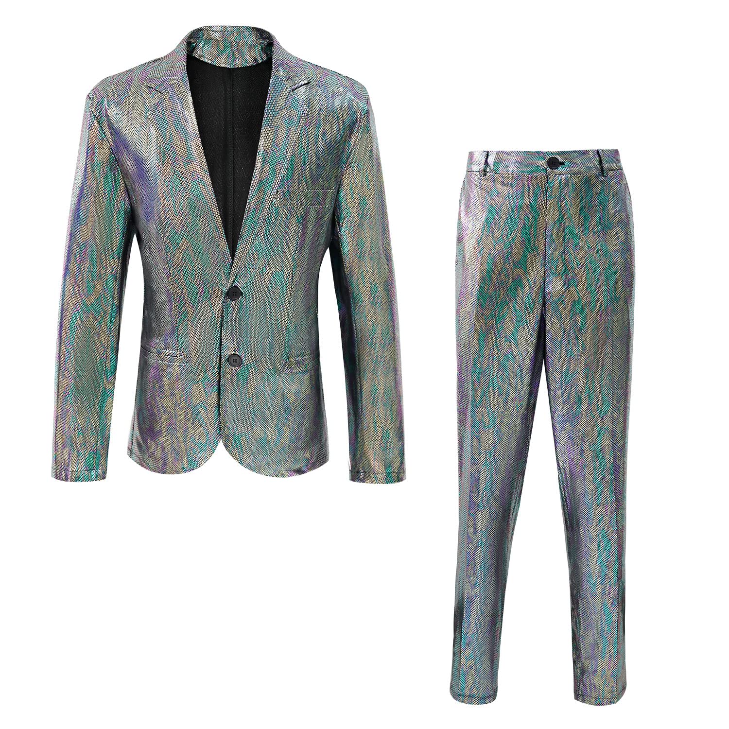 CARUHIF Men's 70s Disco Outfit Rainbow Suit Sequin Jacket and Pants Halloween Party Costume