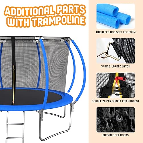 Miniatura 4 de Evedy Juego de trampolín de 16 pies, 14 pies y 12 pies con columpio, tobogán, aro de baloncesto, trampolines deportivos con red de cierre