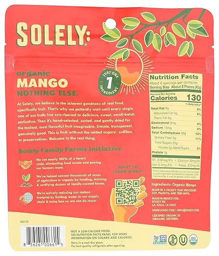 Miniatura 2 de SOLELY Mitades de mango seco orgánico grande paquete de 1  Un ingrediente  Vegano  Sin OMG  Sin azúcar añadida