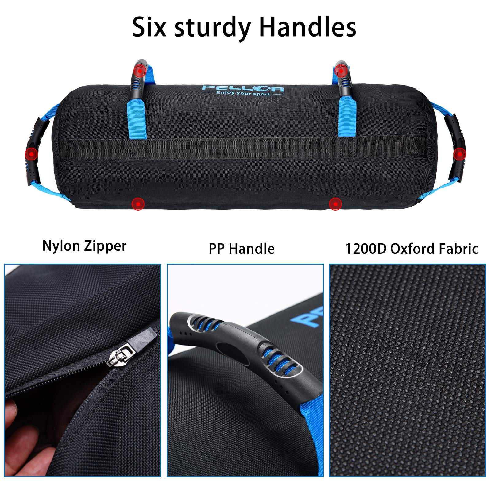 PELLOR Sandbag, Sacchetti di Sabbia Regolabili da 4.5-27kg, Power Bag Sacca per Pesi con Sacche Interne per Esercizi di Allenamento a intensità Funzionale