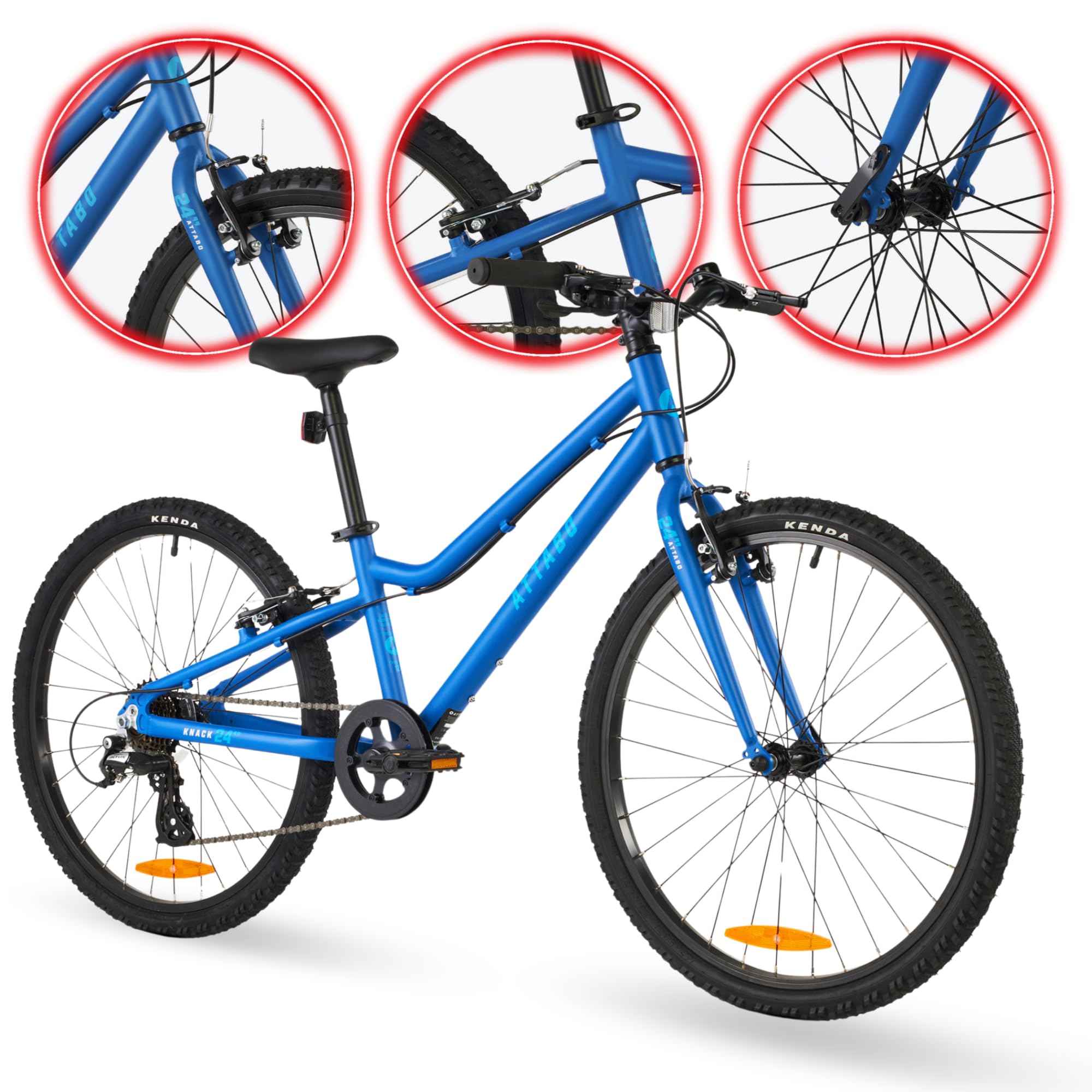 ATTABO Leichtes Fahrrad für Alltag und Touren – Jugendfahrrad – Aluminium – 24 Zoll Blau – Für Jungen und Mädchen